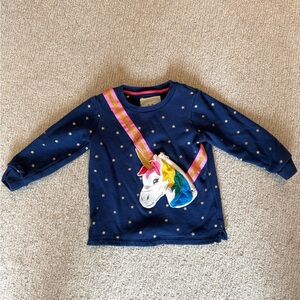 Boden Navy Sweatshirt with Unicorn Zip Pocket - size 4-5T